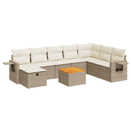 sofasæt til haven 9 dele med hynder polyrattan beige