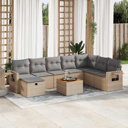 sofasæt til haven 9 dele med hynder polyrattan beige