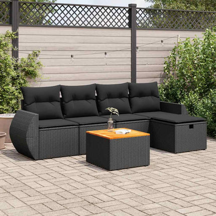 sofasæt til haven 6 dele med hynder polyrattan sort