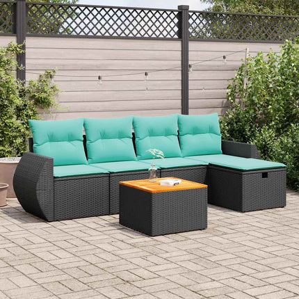 sofasæt til haven 6 dele med hynder polyrattan sort