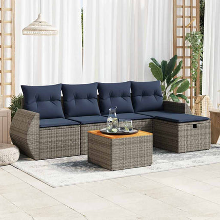 sofasæt til haven 6 dele med hynder polyrattan grå