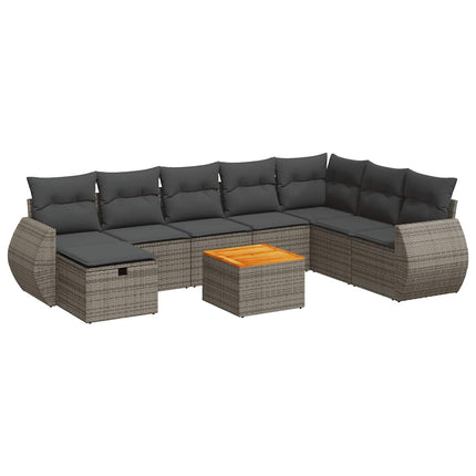 sofasæt til haven 9 dele med hynder polyrattan grå
