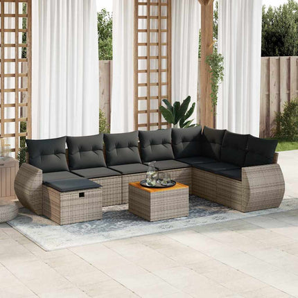 sofasæt til haven 9 dele med hynder polyrattan grå