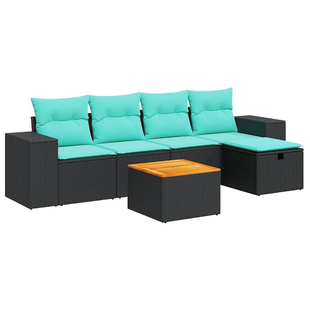sofasæt til haven 6 dele med hynder polyrattan sort