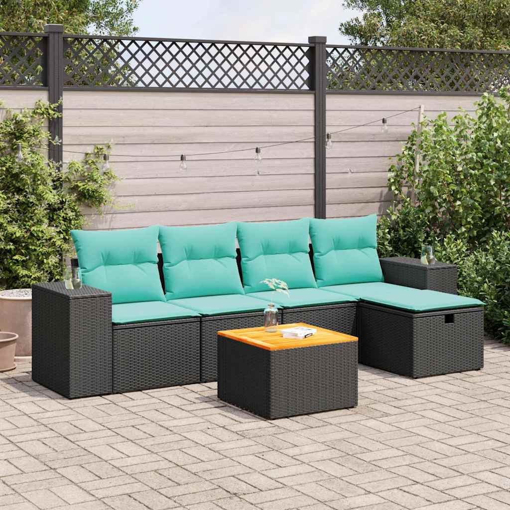 sofasæt til haven 6 dele med hynder polyrattan sort