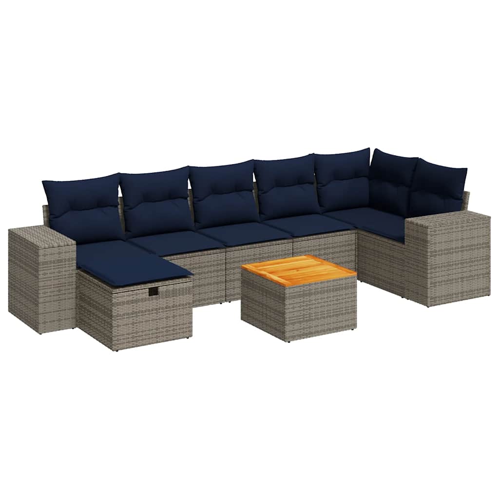 sofasæt til haven 8 dele med hynder polyrattan grå