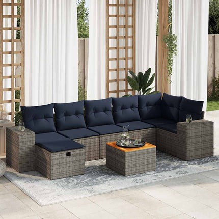 sofasæt til haven 8 dele med hynder polyrattan grå