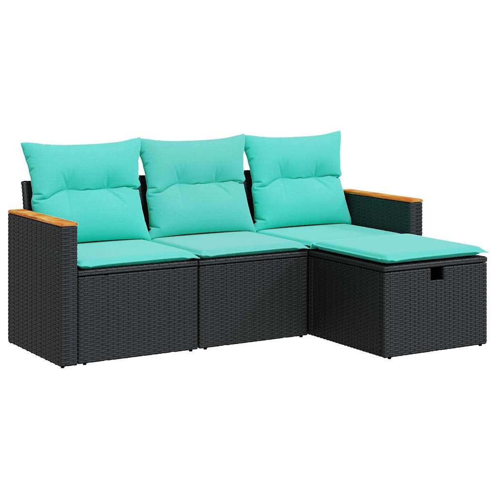 sofasæt til haven 4 dele med hynder polyrattan sort