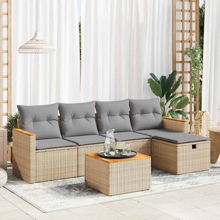 sofasæt til haven 6 dele med hynder polyrattan beige