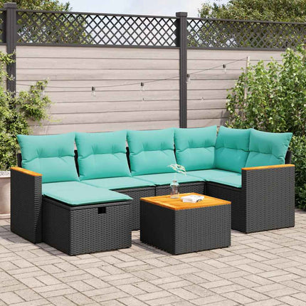 sofasæt til haven 7 dele med hynder polyrattan sort