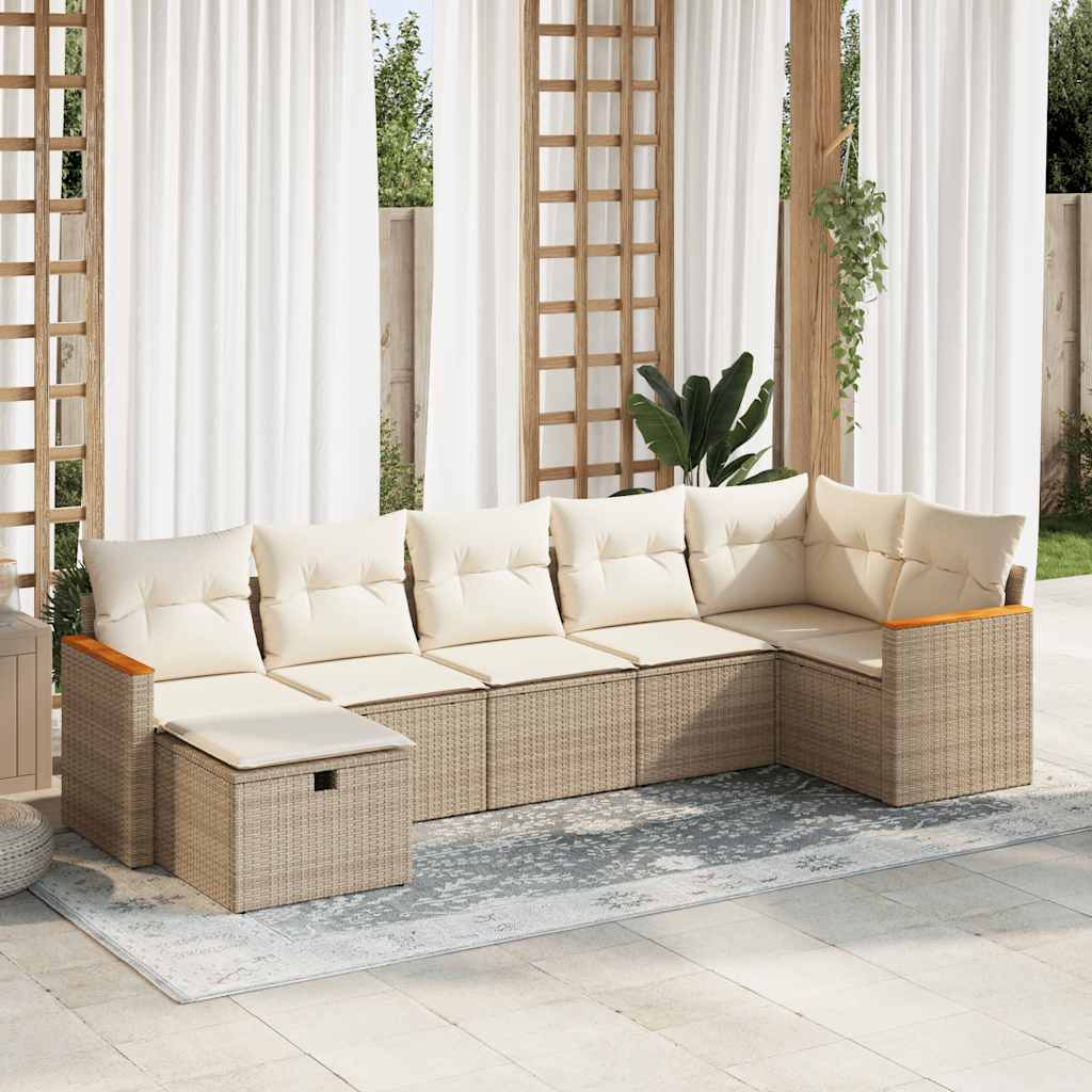 sofasæt til haven 7 dele med hynder polyrattan beige