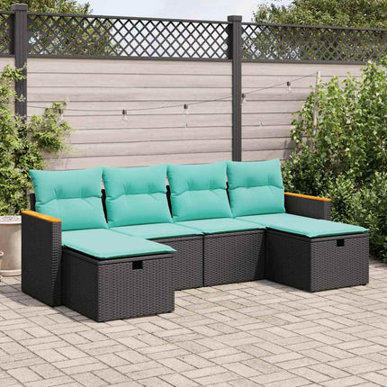 sofasæt til haven 6 dele med hynder polyrattan sort