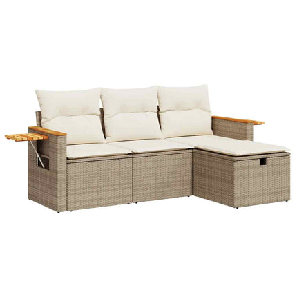 sofasæt til haven 4 dele med hynder polyrattan beige