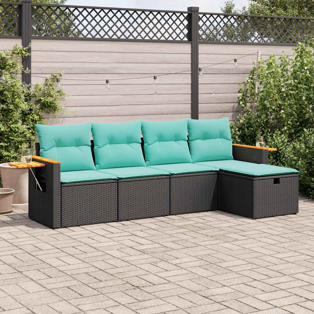 sofasæt til haven 5 dele med hynder polyrattan sort