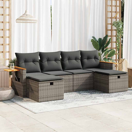 sofasæt til haven 6 dele med hynder polyrattan grå