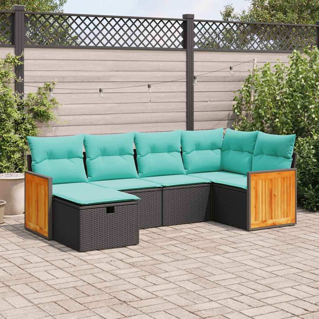 sofasæt til haven 6 dele med hynder polyrattan sort