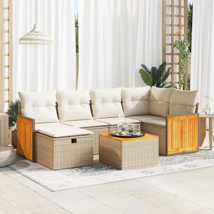 sofasæt til haven 7 dele med hynder polyrattan beige