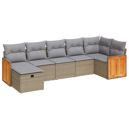 sofasæt til haven 7 dele med hynder polyrattan beige