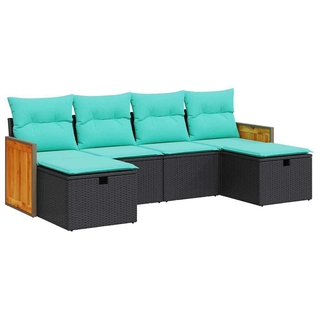 sofasæt til haven 6 dele med hynder polyrattan sort