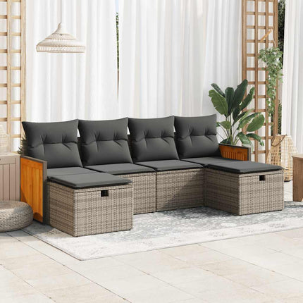 sofasæt til haven 6 dele med hynder polyrattan grå