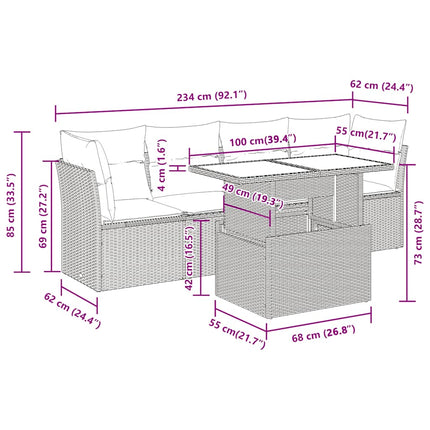 sofasæt 5 dele med hynder polyrattan lysegrå