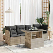 sofasæt 5 dele med hynder polyrattan lysegrå