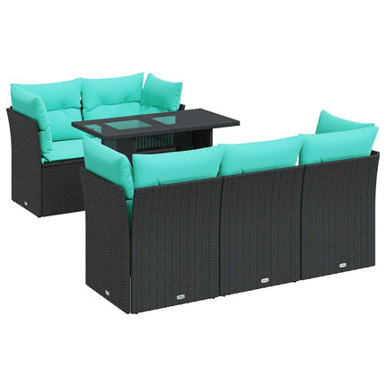sofasæt til haven 6 dele med hynder polyrattan akacietræ sort