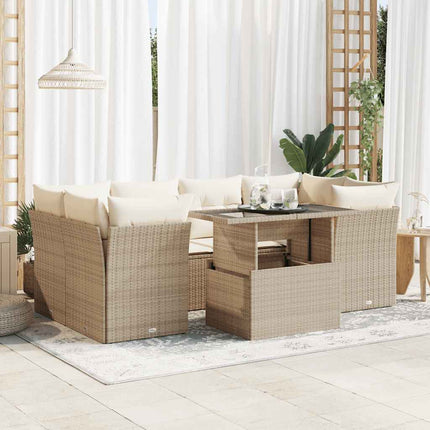 sofasæt til haven 7 dele med hynder polyrattan beige