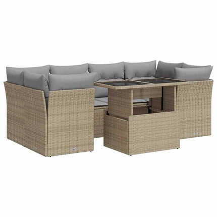 sofasæt til haven 7 dele med hynder polyrattan beige