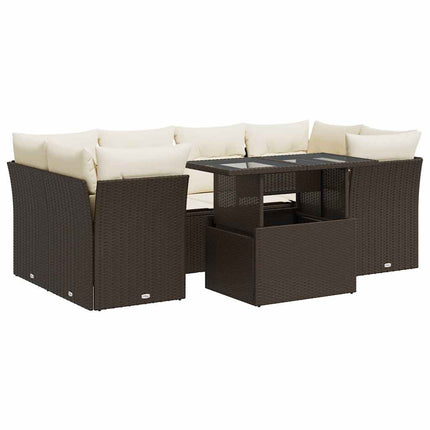 sofasæt til haven 7 dele med hynder polyrattan brun