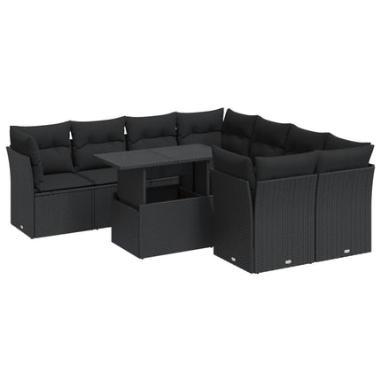 sofasæt til haven 9 dele med hynder polyrattan sort