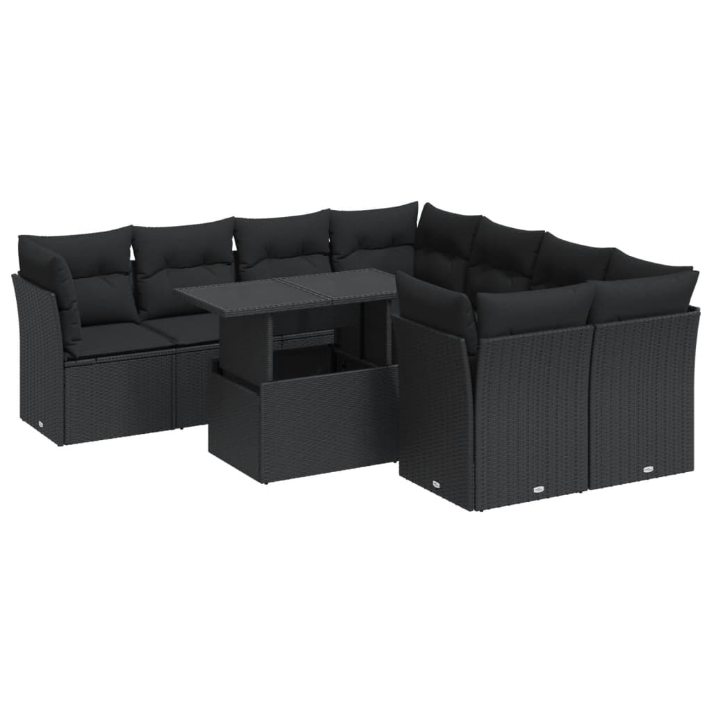 sofasæt til haven 9 dele med hynder polyrattan sort