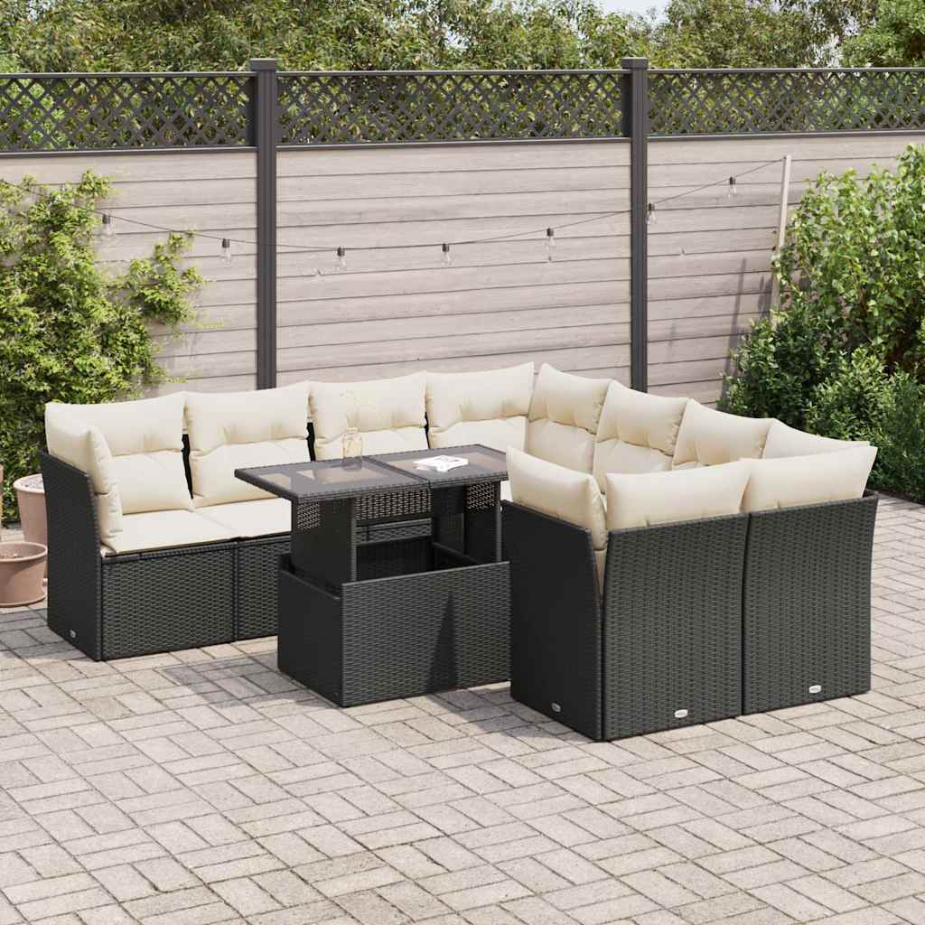 sofasæt til haven 9 dele med hynder polyrattan sort