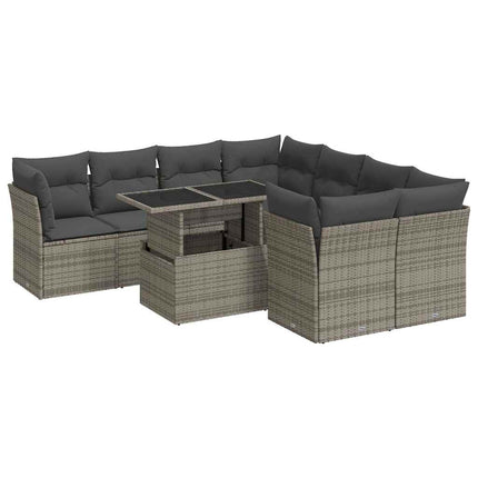 sofasæt til haven 9 dele med hynder polyrattan grå