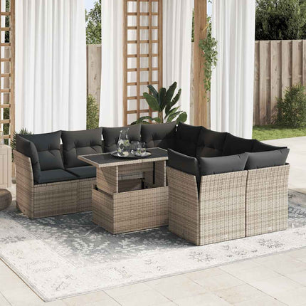 sofasæt til haven 9 dele med hynder polyrattan grå