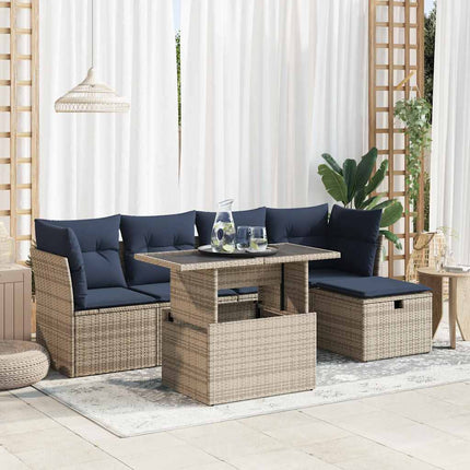 sofasæt til haven 6 dele med hynder polyrattan akacietræ grå