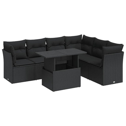 sofasæt til haven 7 dele med hynder polyrattan sort