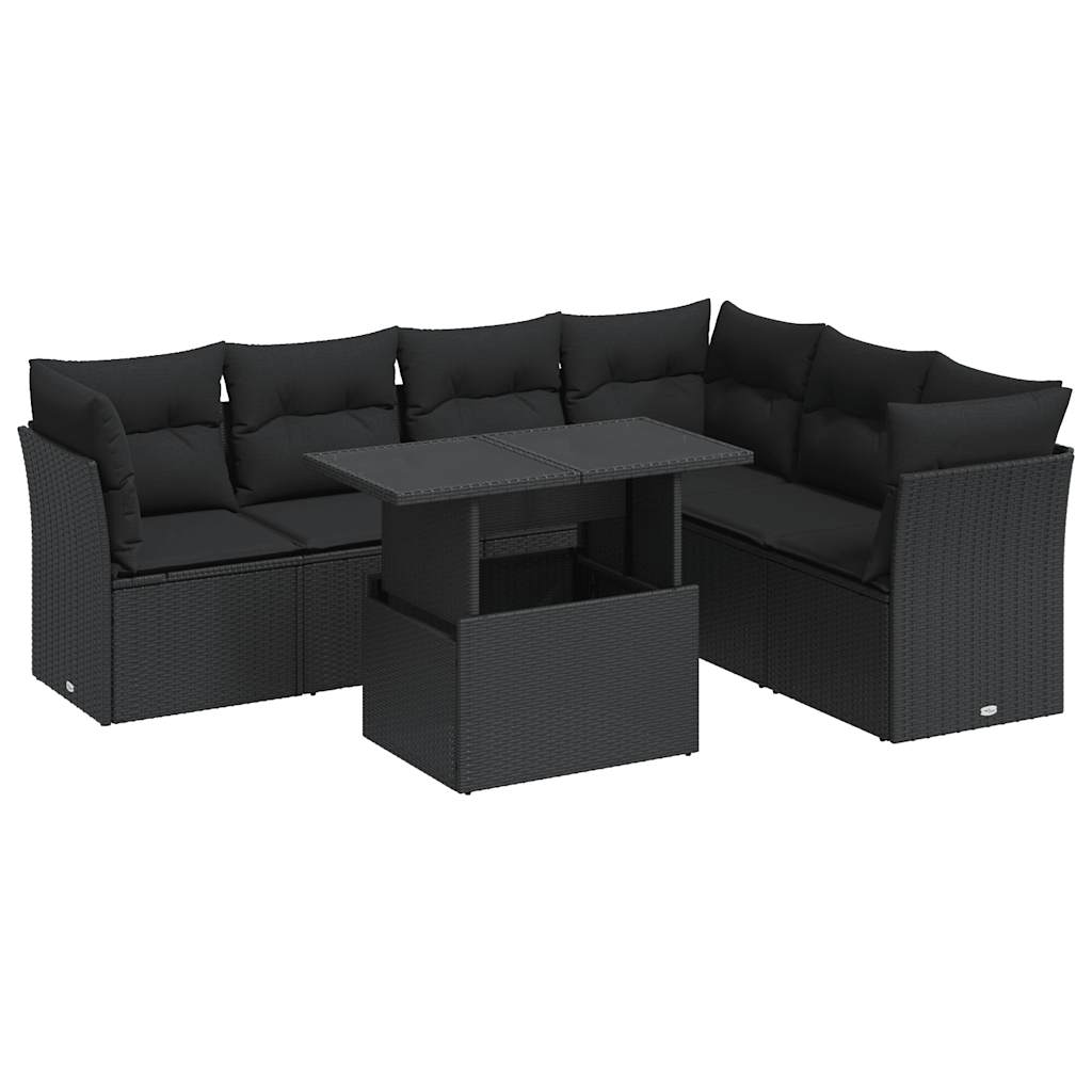 sofasæt til haven 7 dele med hynder polyrattan sort
