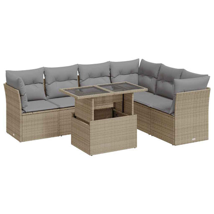 sofasæt til haven 7 dele med hynder polyrattan beige