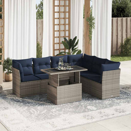 sofasæt til haven 7 dele med hynder polyrattan akacietræ sort