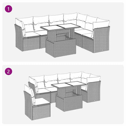 sofasæt til haven 7 dele med hynder polyrattan brun