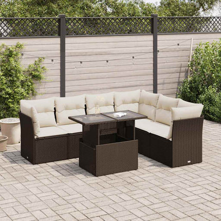 sofasæt til haven 7 dele med hynder polyrattan brun