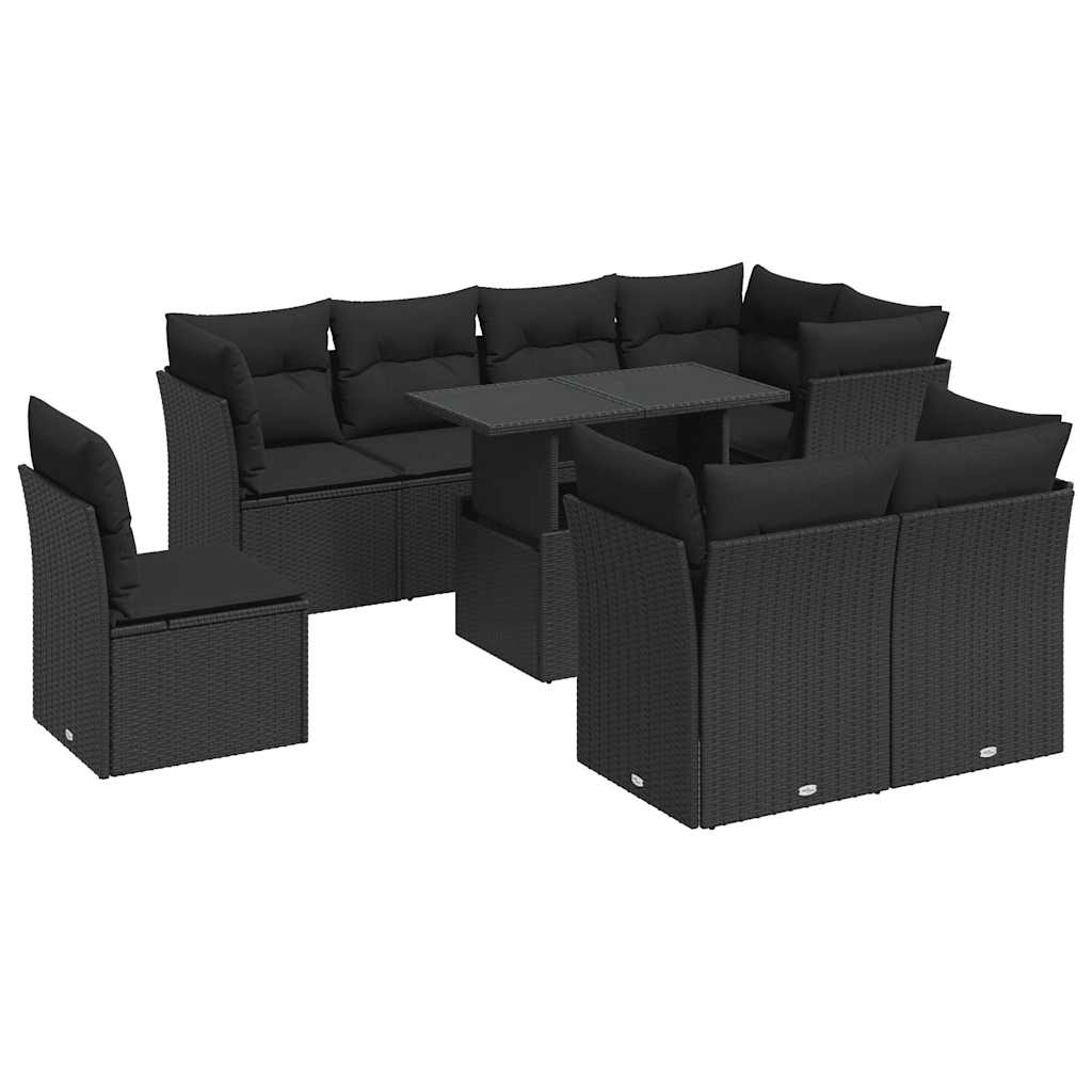 sofasæt til haven 9 dele med hynder polyrattan sort