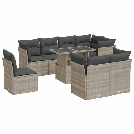 sofasæt til haven 9 dele med hynder polyrattan lysegrå