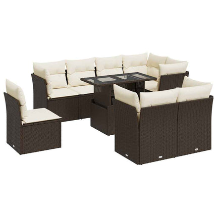sofasæt til haven 9 dele med hynder polyrattan brun