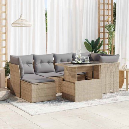 sofasæt til haven 7 dele med hynder polyrattan beige