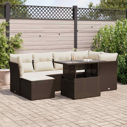 sofasæt til haven 7 dele med hynder polyrattan brun