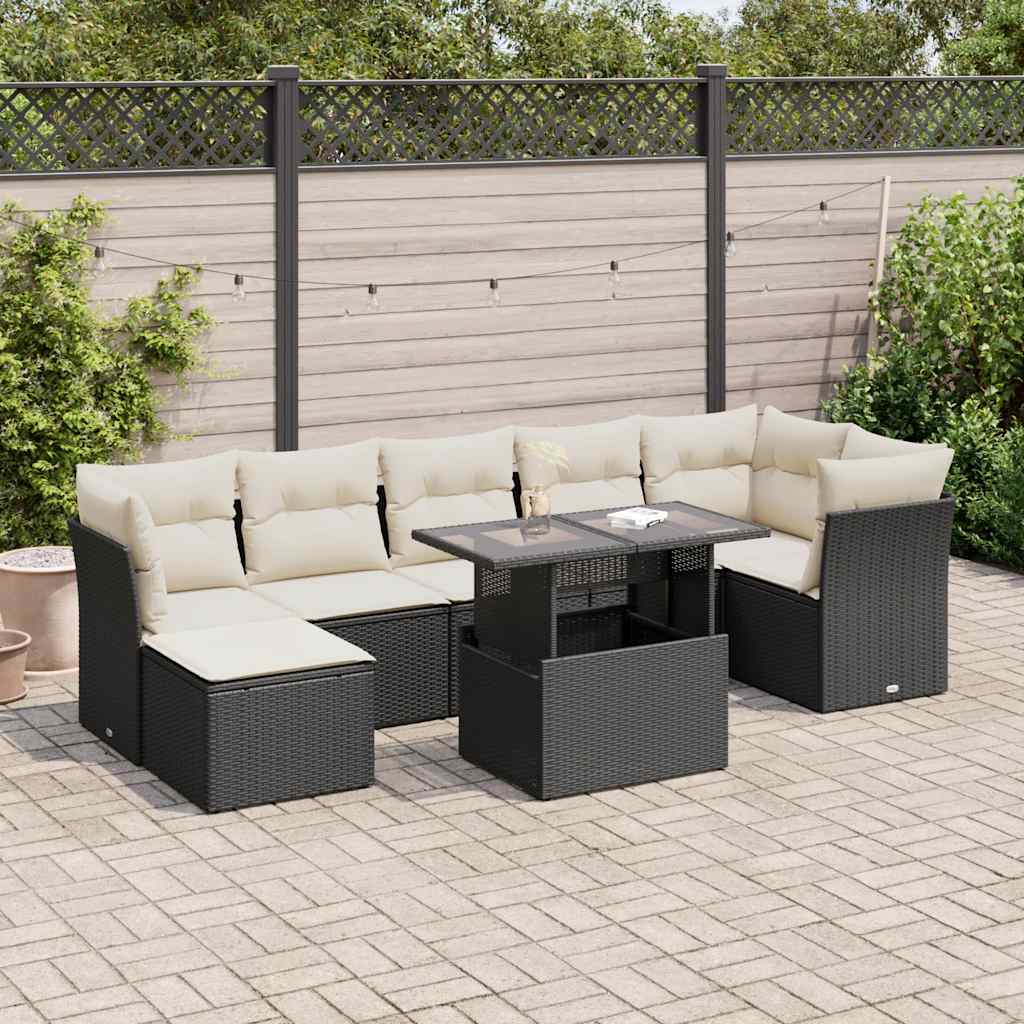 sofasæt til haven 8 dele med hynder polyrattan sort