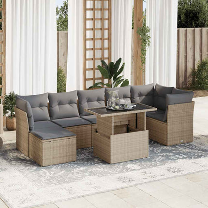 sofasæt til haven 8 dele med hynder polyrattan beige