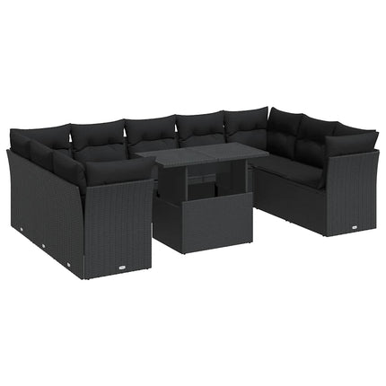 sofasæt til haven 10 dele med hynder polyrattan sort